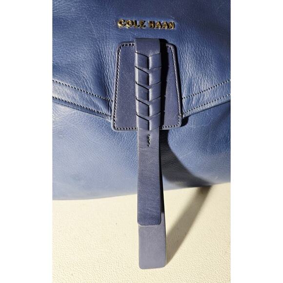 Cole Haan Felicity Pebbled Leather Backpack Multi Pocket & Woven Zip Detail Blue - Picture 6 of 14